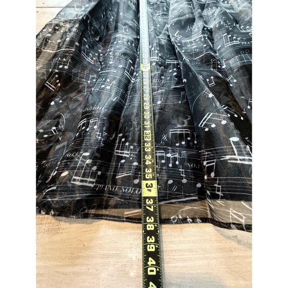 Samuel Dong Black Musical Note Print Maxi Dress Sleeveless Tie Waist Full Skirt - Picture 9 of 12